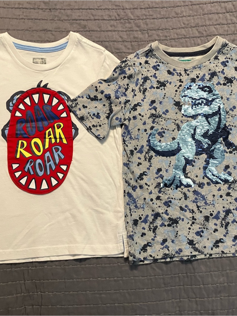2-Pack Kids Short-Sleeve Dino Graphic Tees - White & Gray